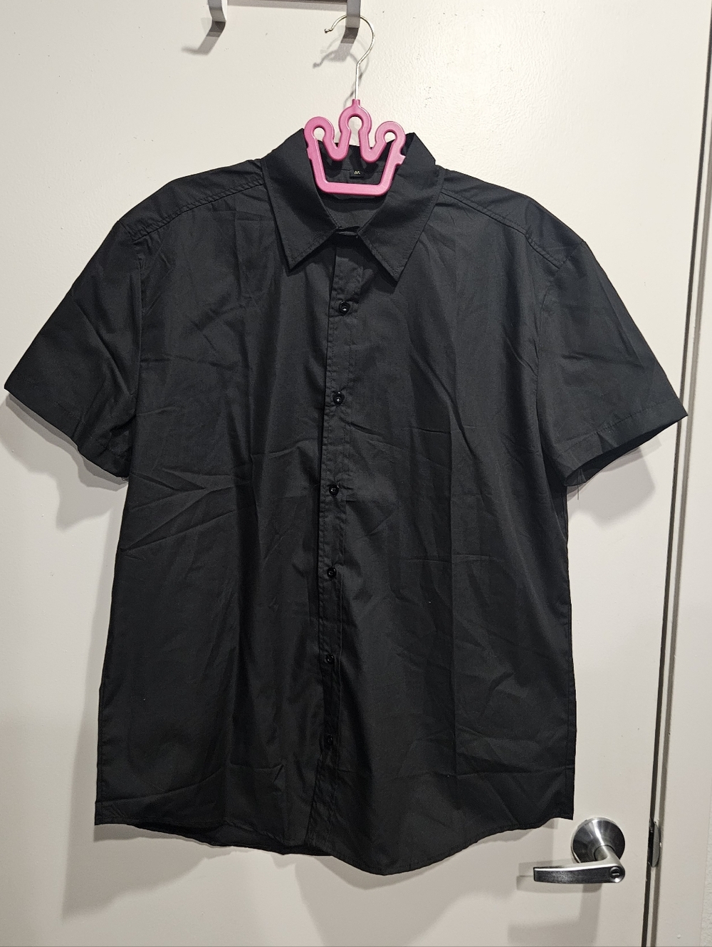Men's Short-Sleeve Black Button-Up Shirt